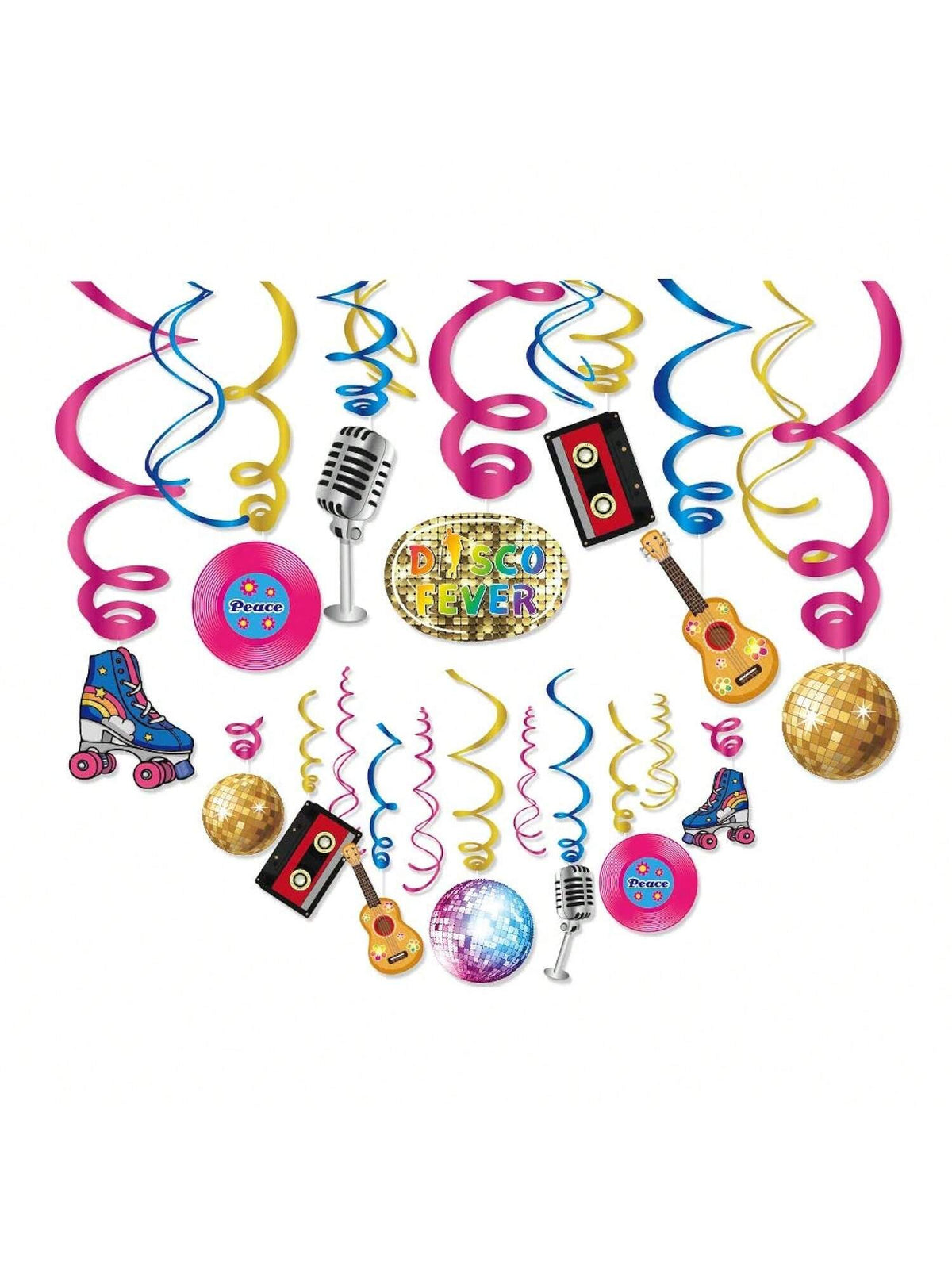 30PCS Disco Hanging Swirl Decorations Retro Party Supplies for Birthday Shower