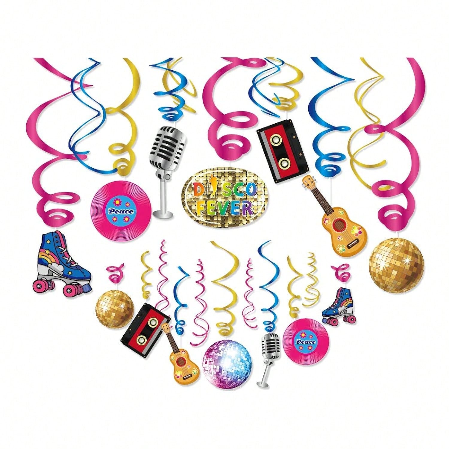 30PCS Disco Hanging Swirl Decorations Retro Party Supplies for Birthday Shower