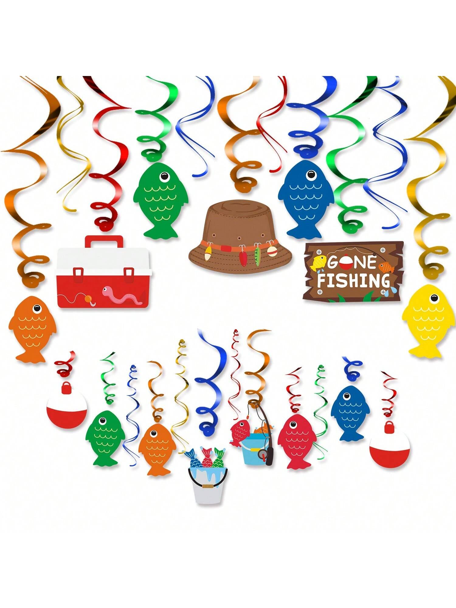 Gone Fishing Party Decorations 30 pcs Hanging Swirls Little Fisherman Birthday