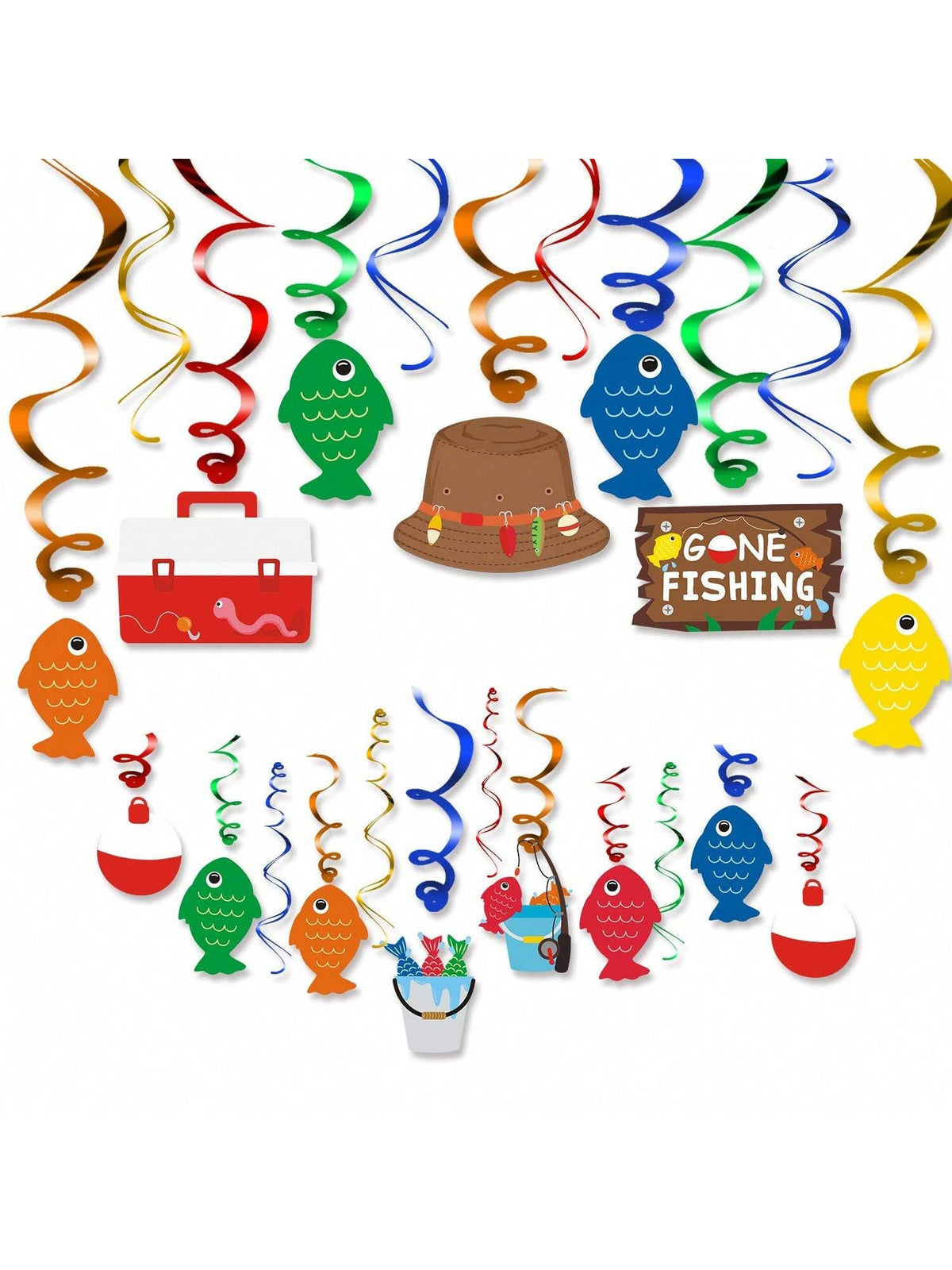 Gone Fishing Party Decorations 30 pcs Hanging Swirls Little Fisherman Birthday