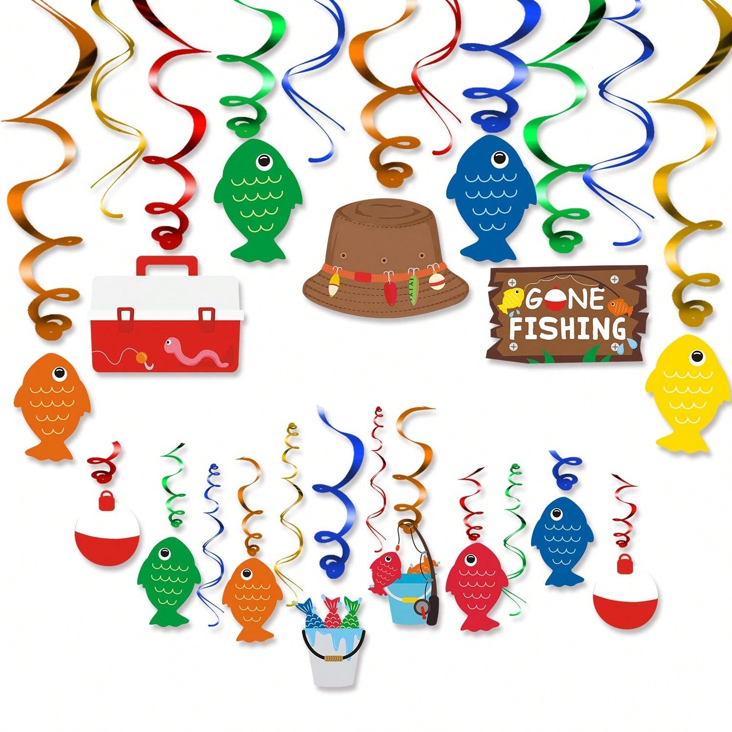 Gone Fishing Party Decorations 30 pcs Hanging Swirls Little Fisherman Birthday
