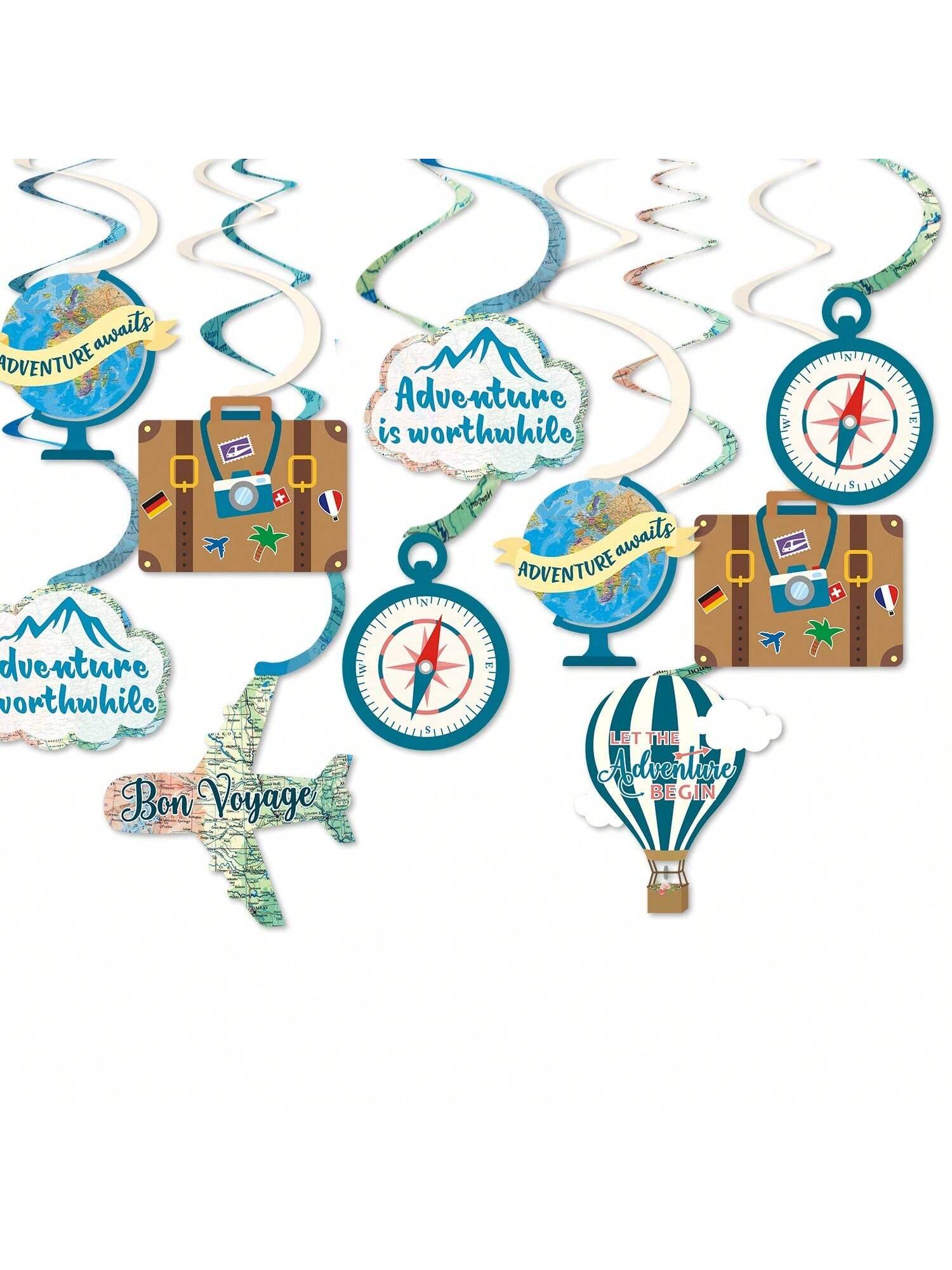 30PCS Travel Themed Hanging Swirls Adventure Bon Voyage Party Decor