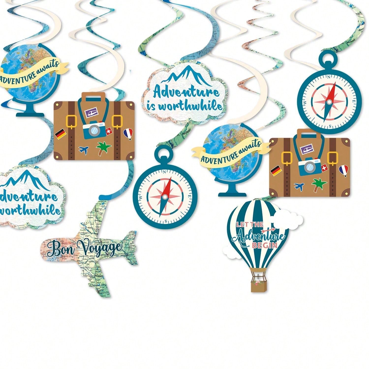 30PCS Travel Themed Hanging Swirls Adventure Bon Voyage Party Decor