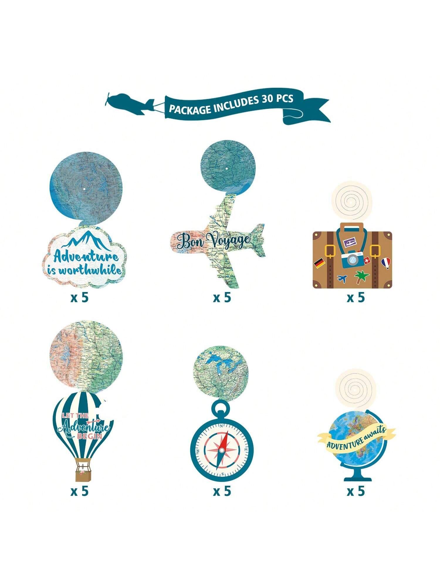 30PCS Travel Themed Hanging Swirls Adventure Bon Voyage Party Decor