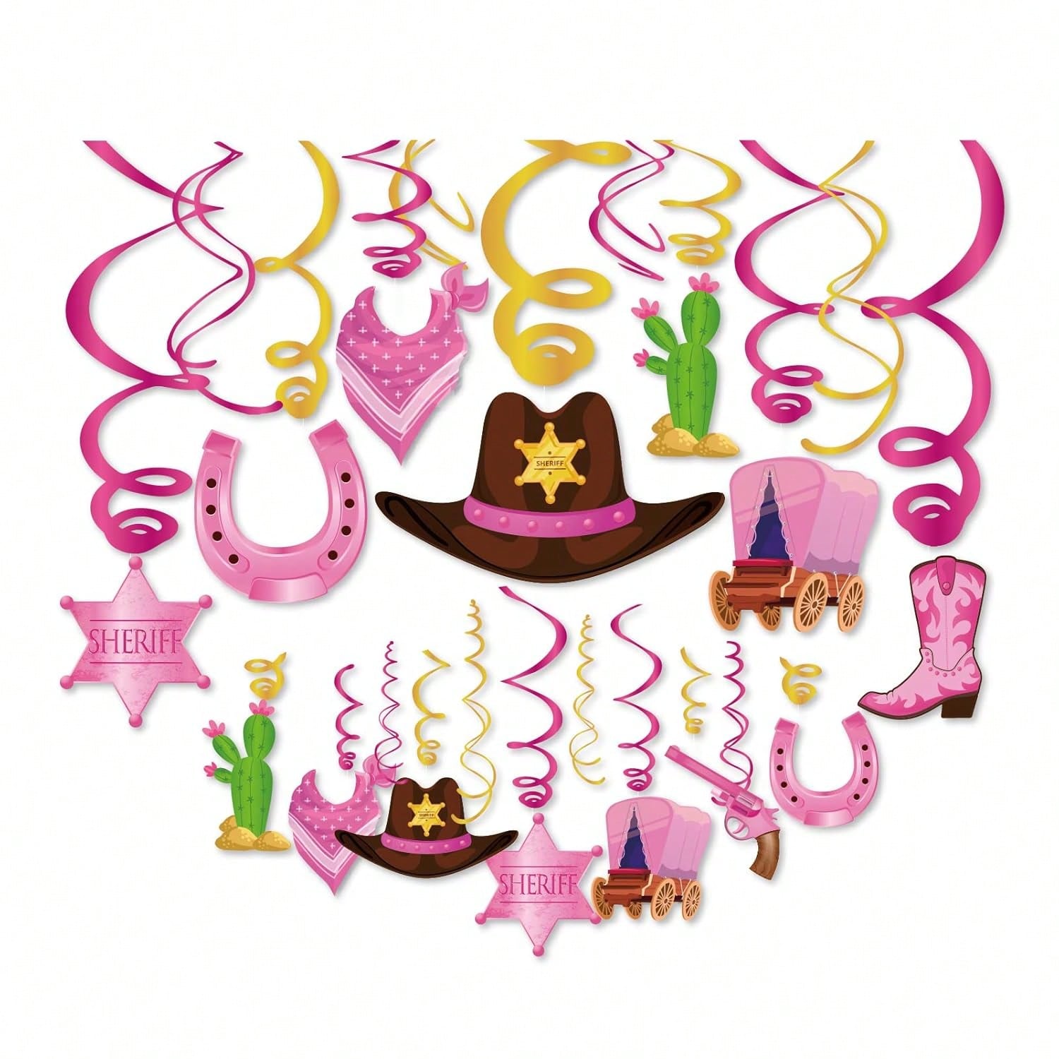 Western Cow Party Decorations 30pcs Ceiling Hanging Swirls for Kids & Classroom