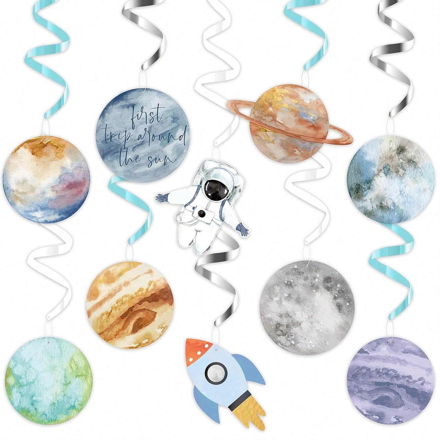 30pcs Space Party Swirl Decorations Solar System Hanging Decor for Kids