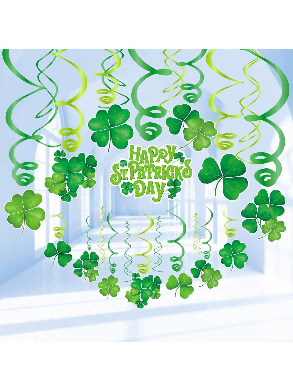 30PCS Lucky Irish Shamrock Hanging Foil Swirl Party Decorations