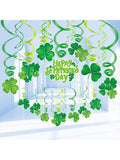 30PCS Lucky Irish Shamrock Hanging Foil Swirl Party Decorations