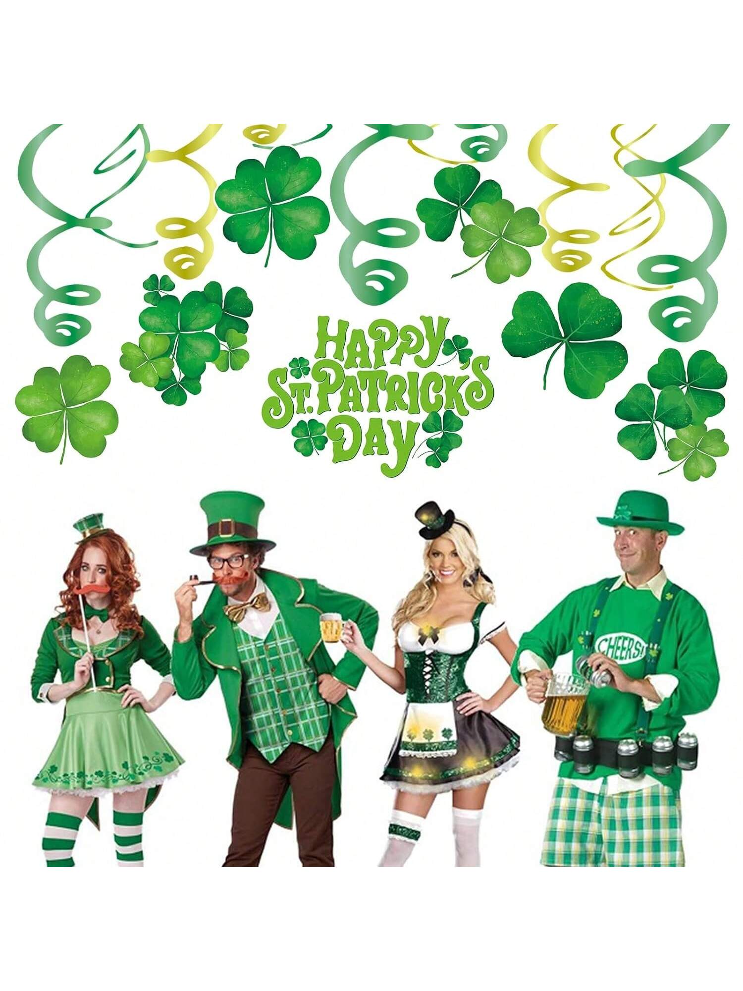 30PCS Lucky Irish Shamrock Hanging Foil Swirl Party Decorations