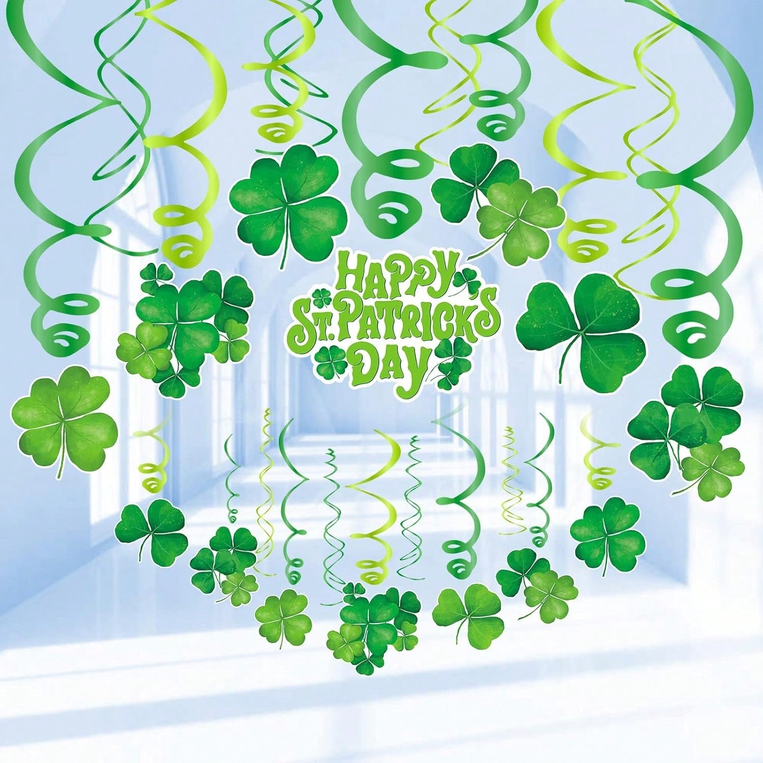30PCS Lucky Irish Shamrock Hanging Foil Swirl Party Decorations