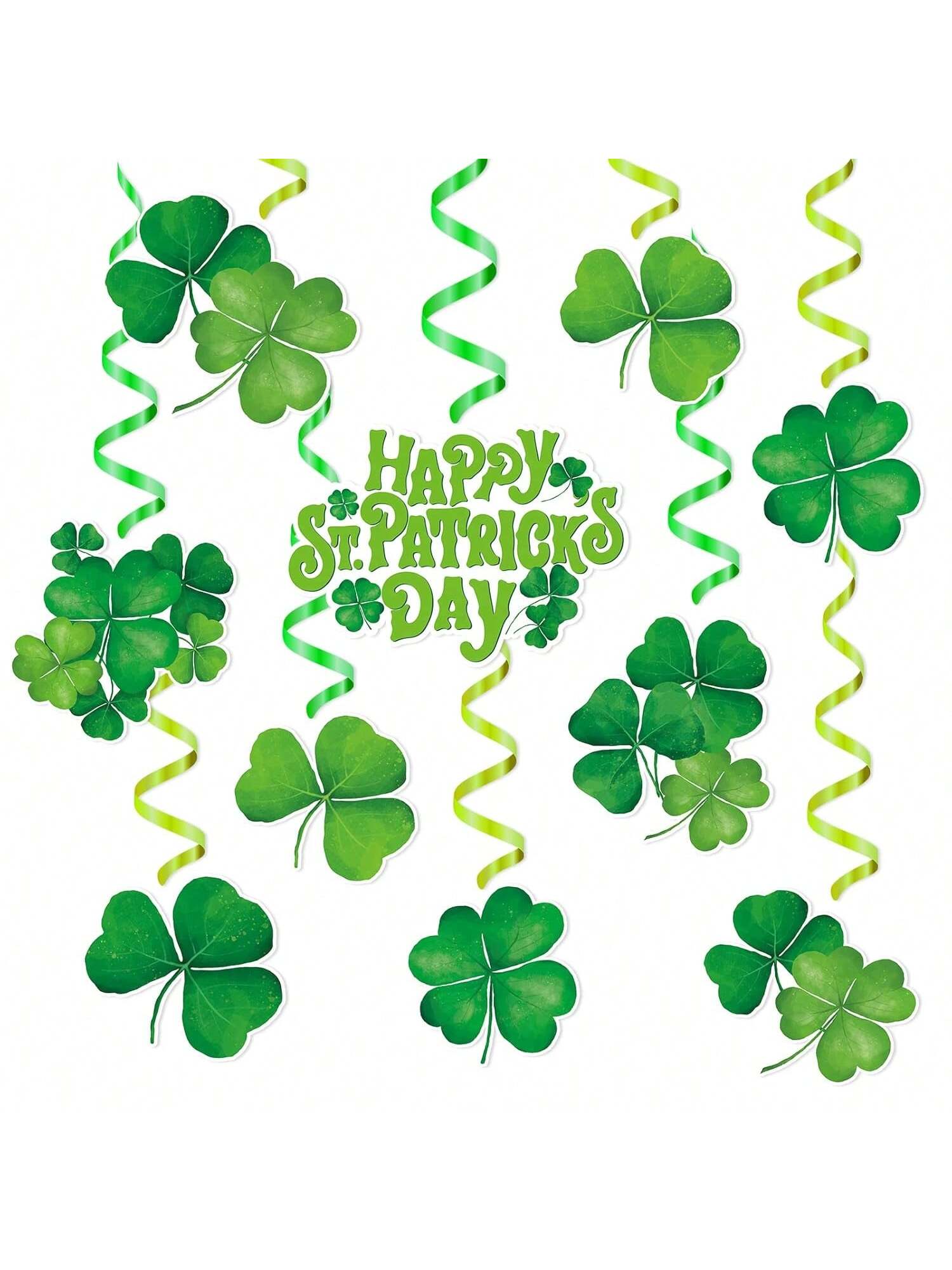 30PCS Lucky Irish Shamrock Hanging Foil Swirl Party Decorations