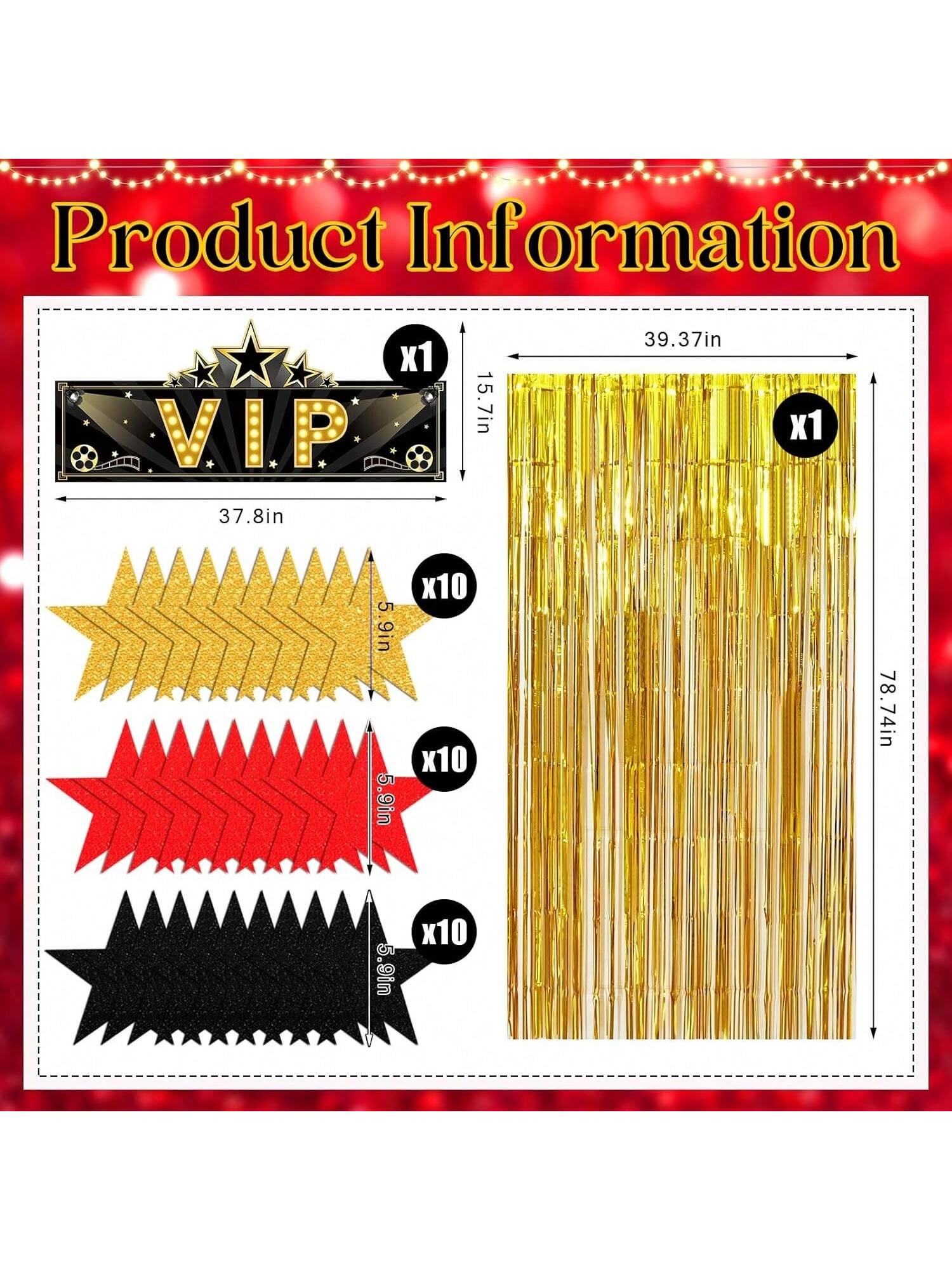 32PCS VIP Party Decorations Set Gold Red Black Stars and Door Curtain