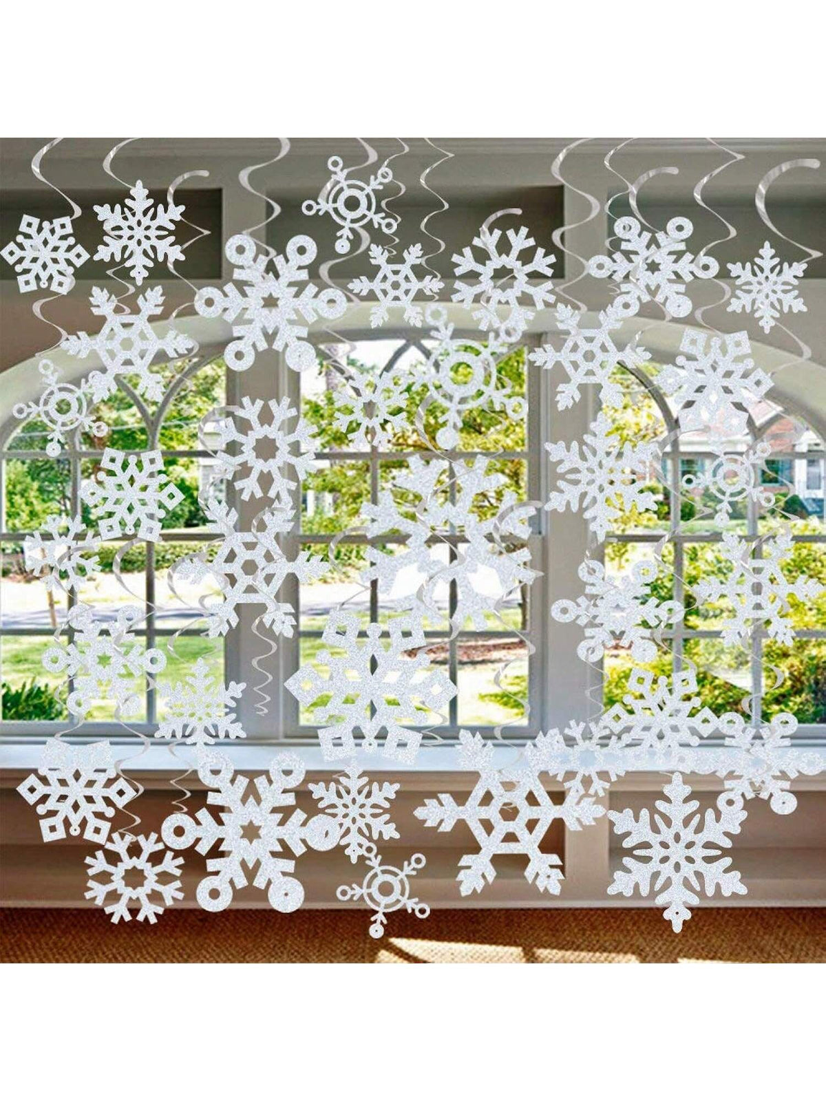 36 Pcs Snowflake Hanging Swirls For New Year Christmas Winter Party Decorations -