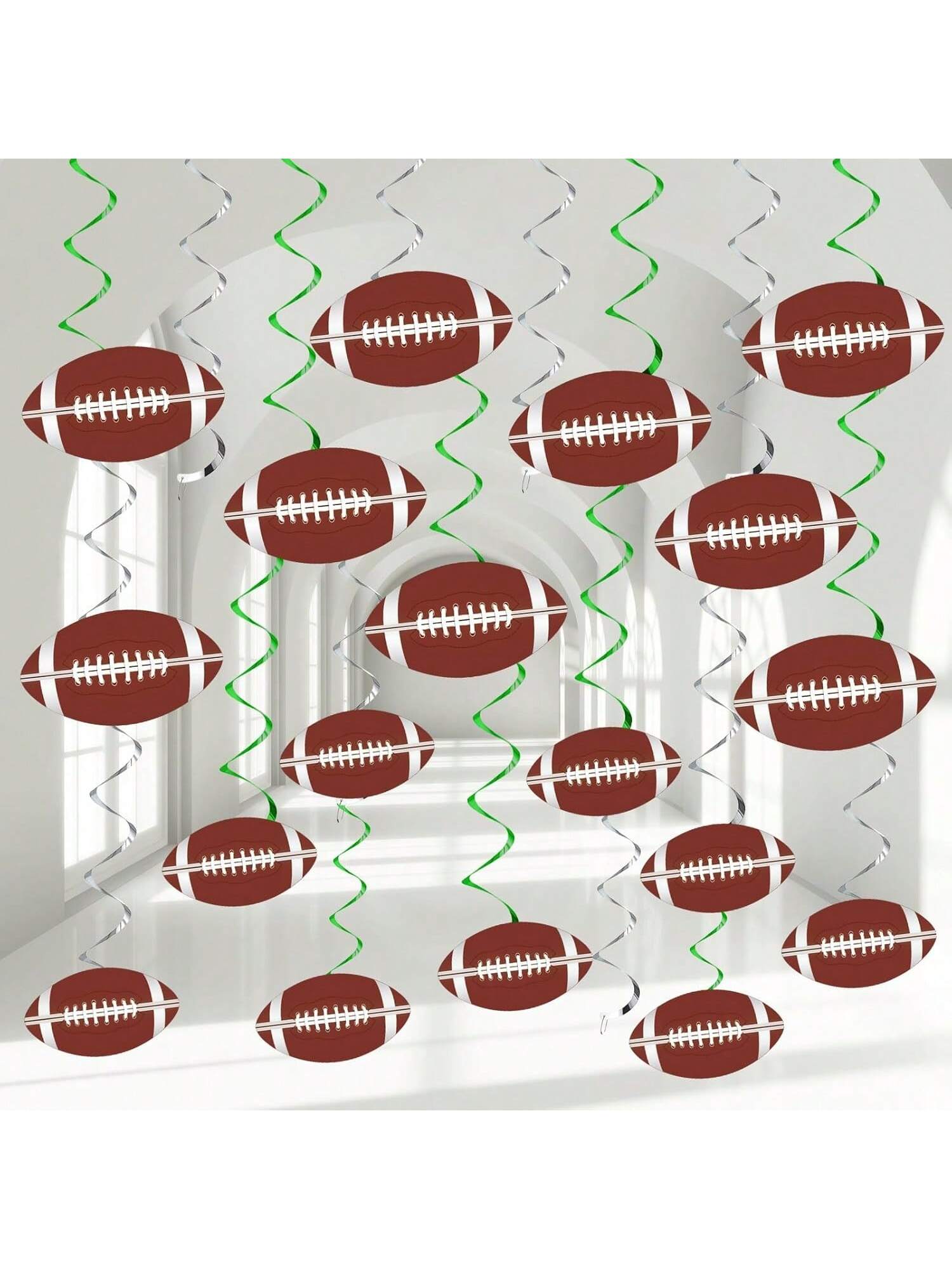 48-Piece Football Party Hanging Swirls and Sports Decor for Birthday and Events