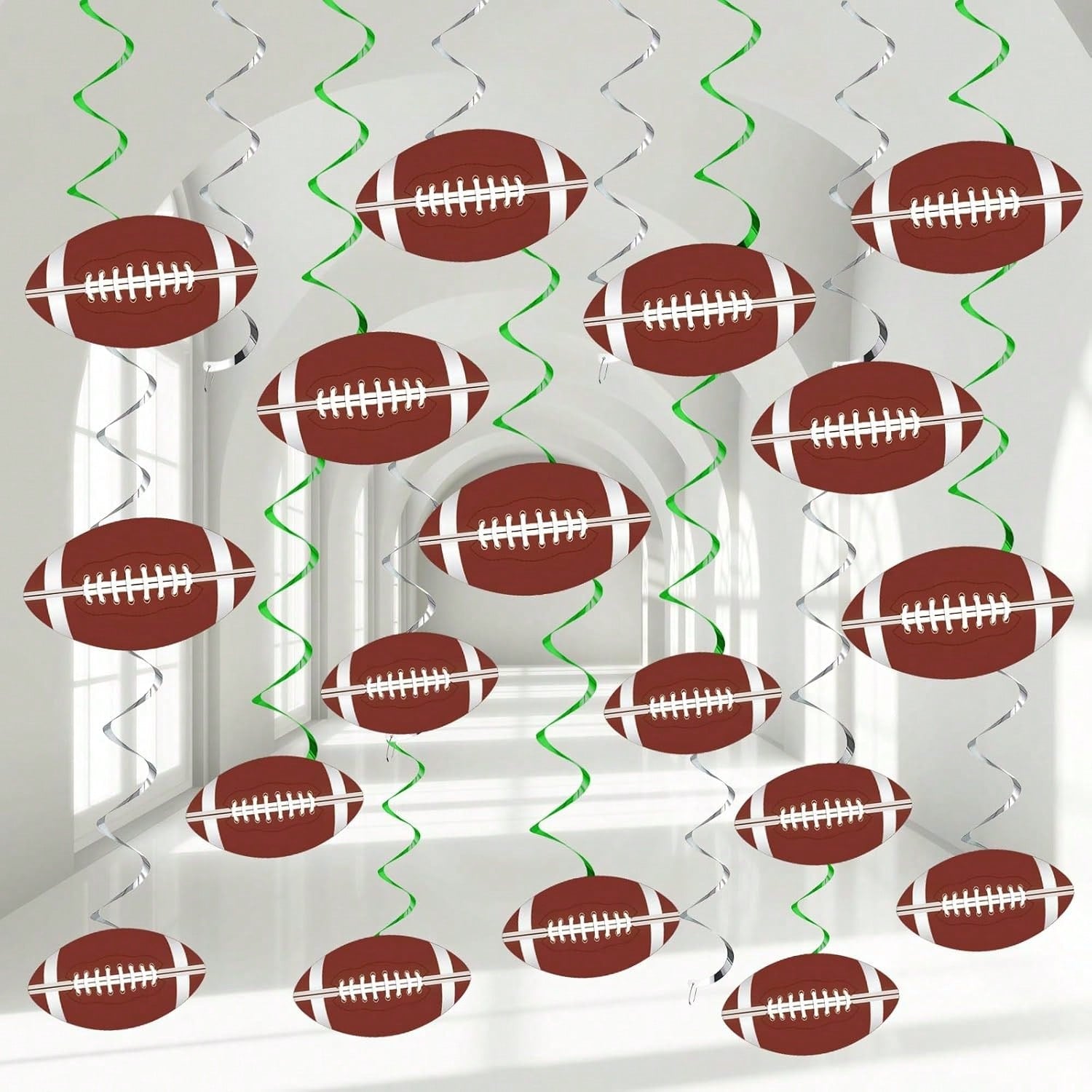 48-Piece Football Party Hanging Swirls and Sports Decor for Birthday and Events