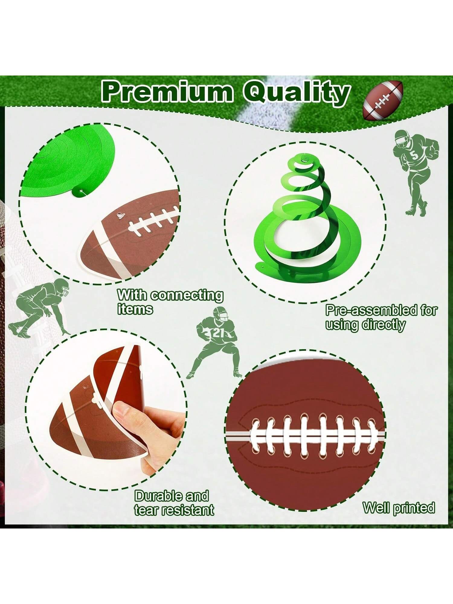 48-Piece Football Party Hanging Swirls and Sports Decor for Birthday and Events