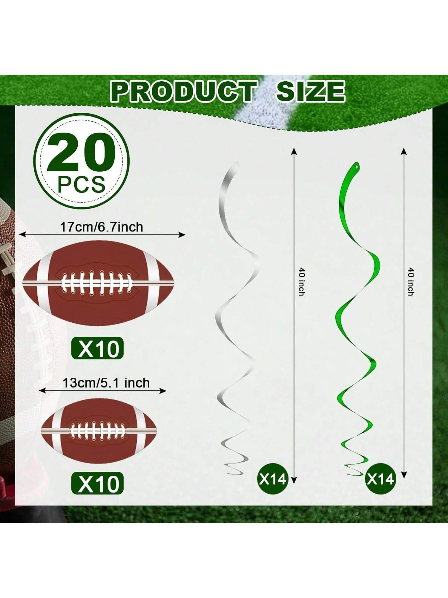 48-Piece Football Party Hanging Swirls and Sports Decor for Birthday and Events