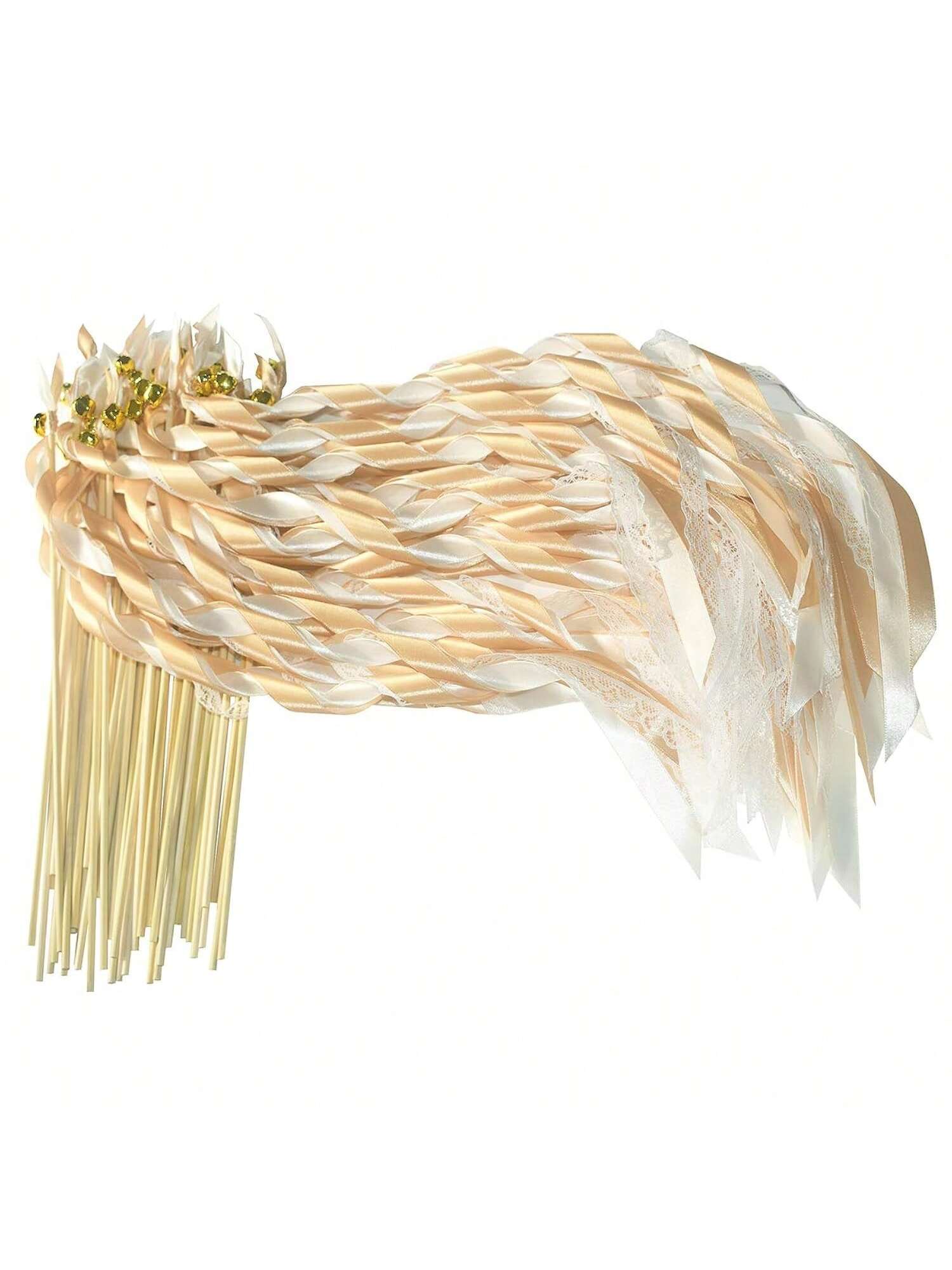 50pc Champagne Lace Ribbon Wands with Bells Party Favors Streamers