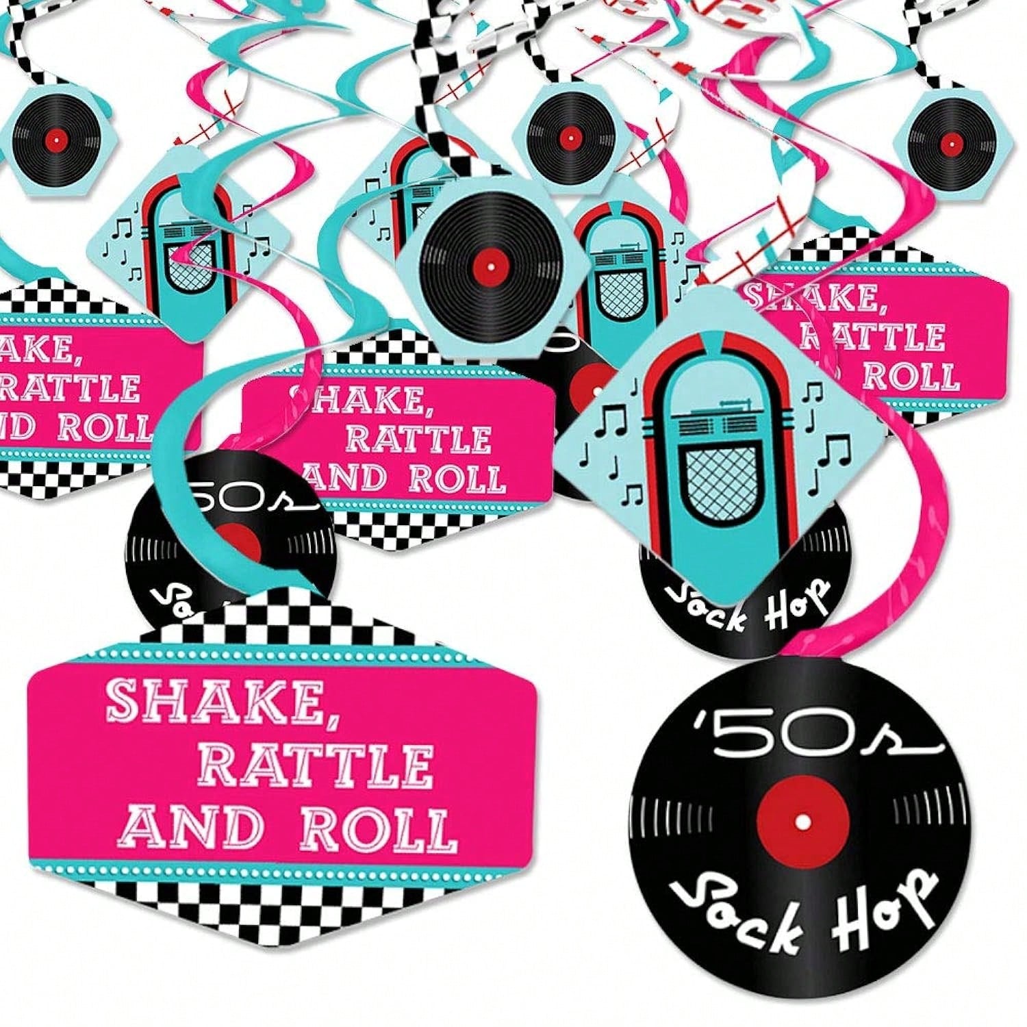 50s Sock Hop Rock N Roll Party Hanging Swirls Set of 40
