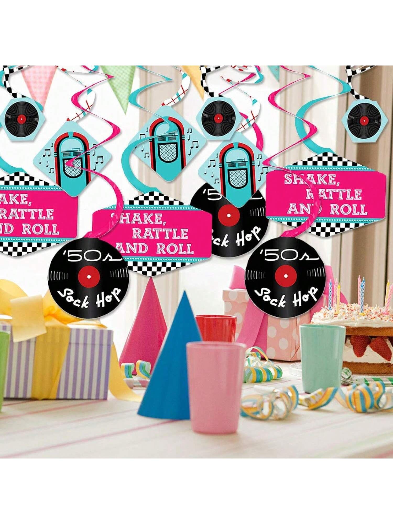 50s Sock Hop Rock N Roll Party Hanging Swirls Set of 40