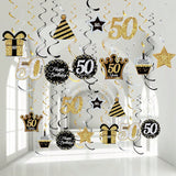 50th Birthday Party Decorations 30pcs Gold Glitter Hanging Swirls for Men & Women