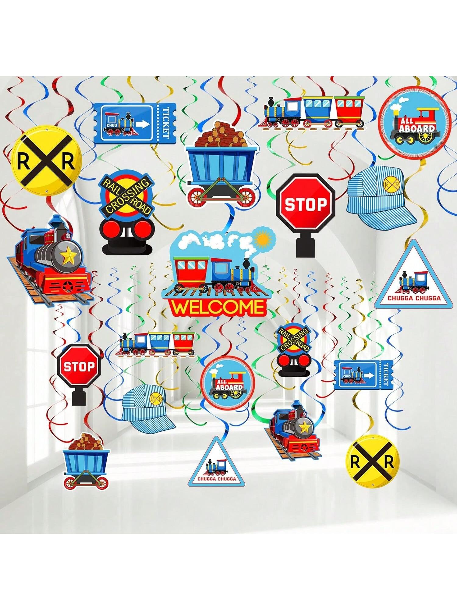 51pcs Train Birthday Party Hanging Swirl Decorations Steam Train Ceiling Decor
