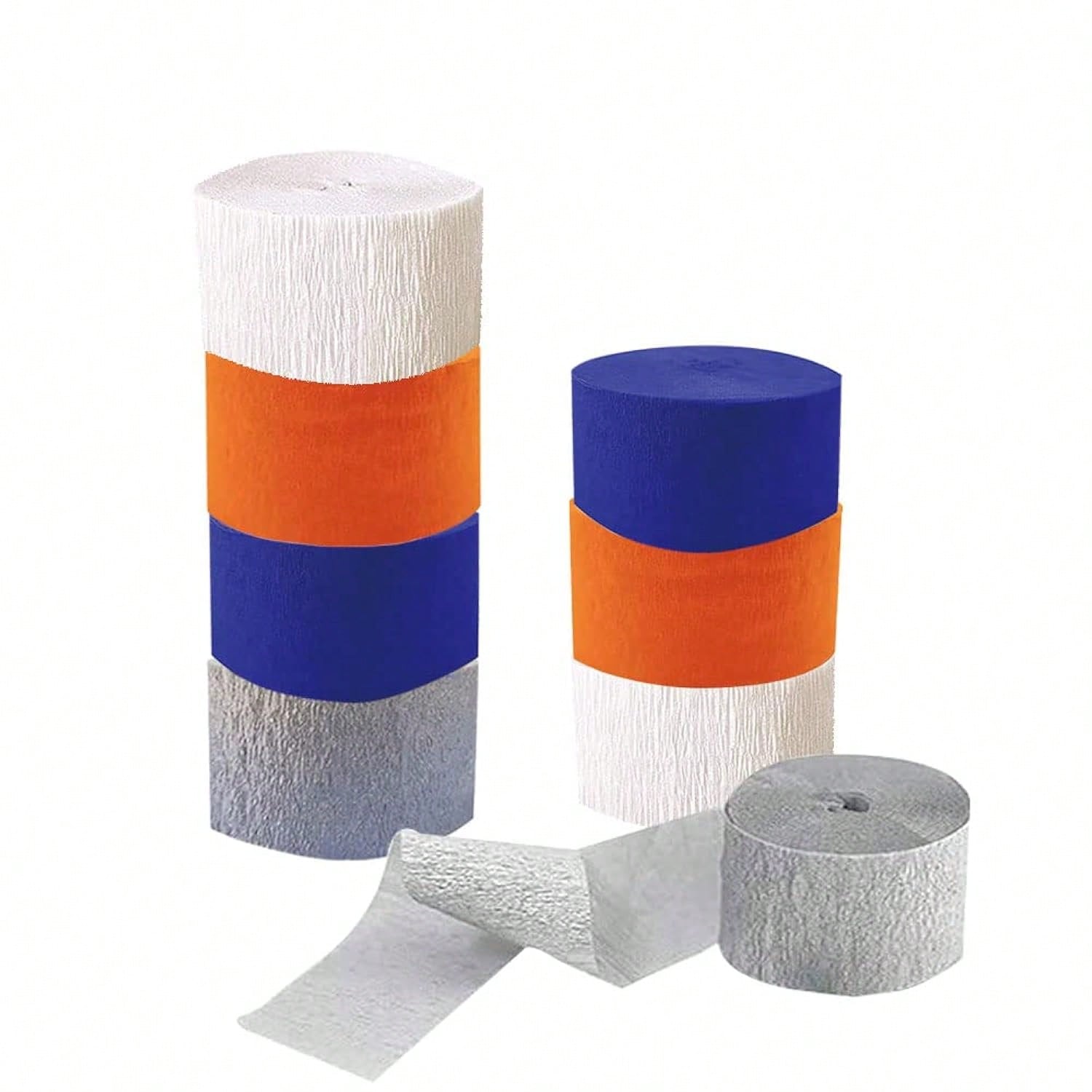 8 Rolls Crepe Paper Streamers Navy Blue Orange White Silver Party Decor