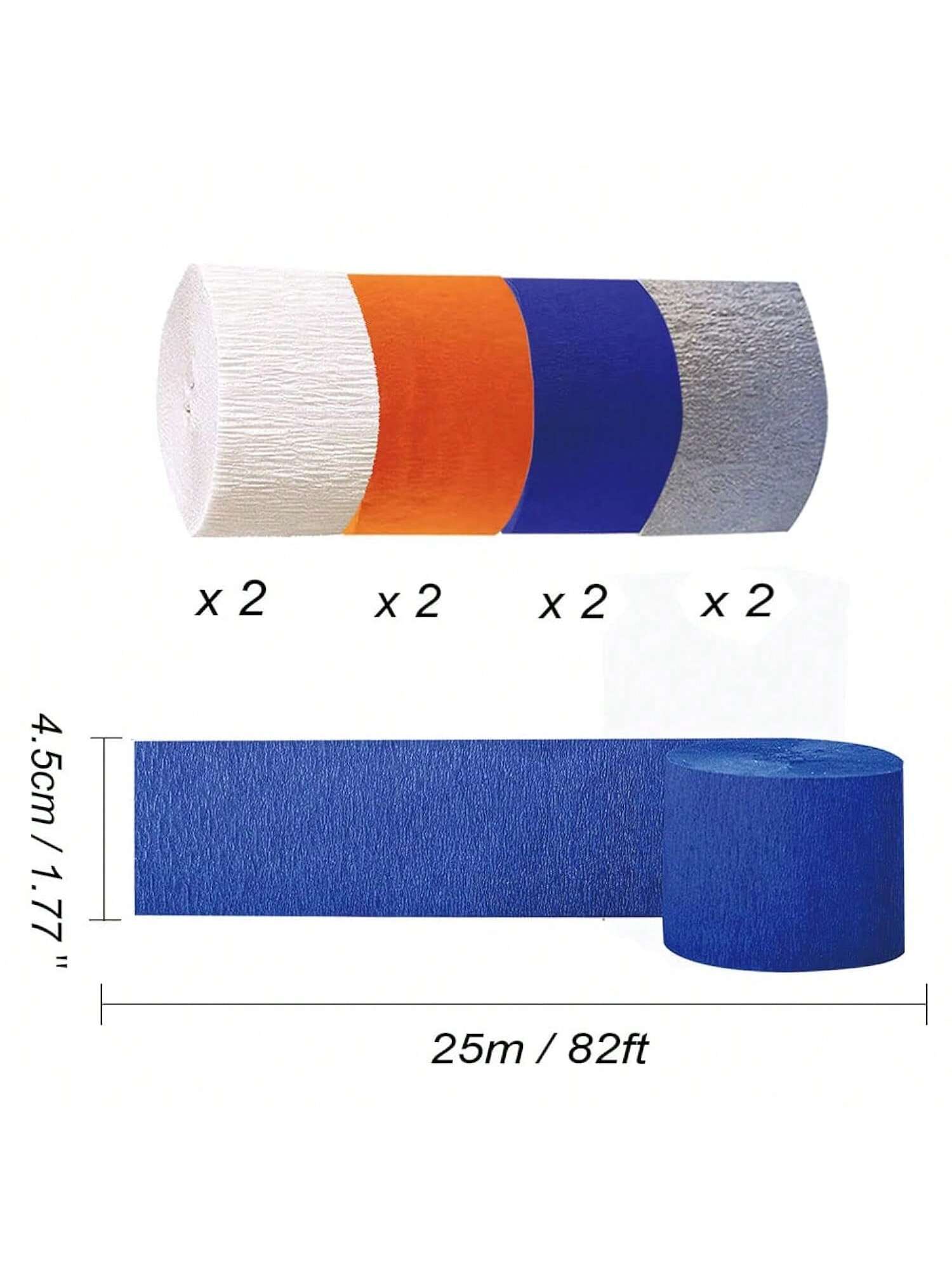 8 Rolls Crepe Paper Streamers Navy Blue Orange White Silver Party Decor