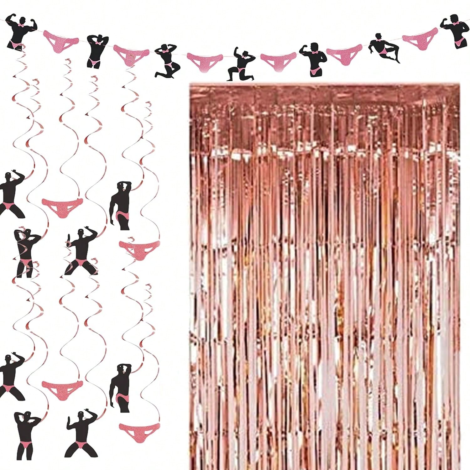 Bachelorette Party Decorations Rose Gold Shower Curtain Swirls Banner Supplies