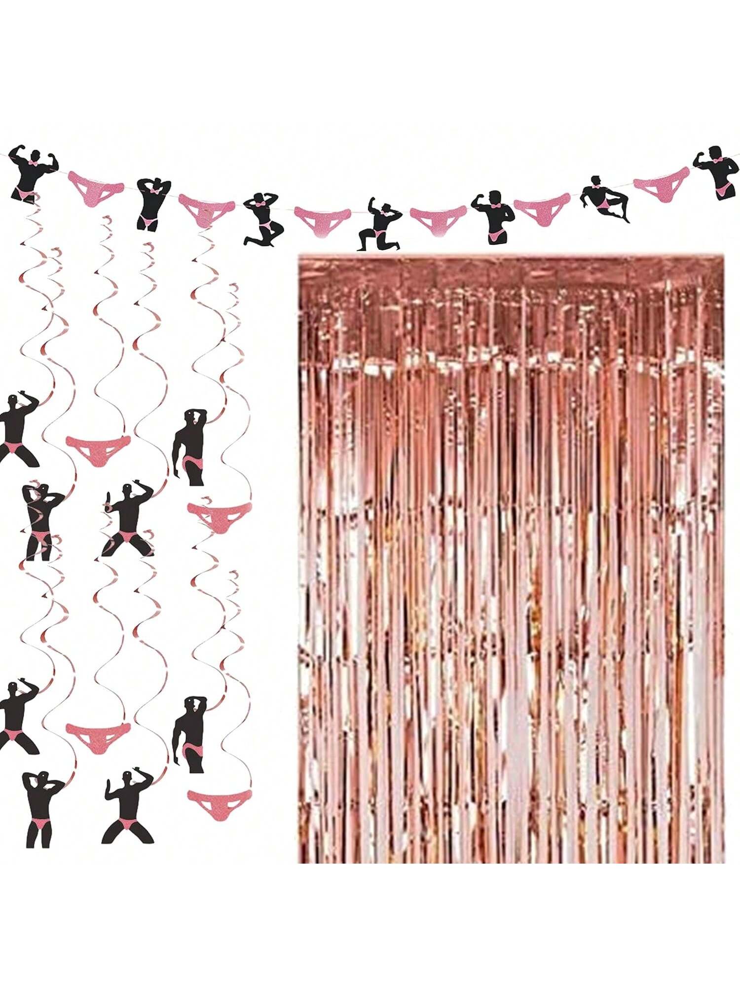 Bachelorette Party Decorations Rose Gold Shower Curtain Swirls Banner Supplies