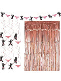 Bachelorette Party Decorations Rose Gold Shower Curtain Swirls Banner Supplies
