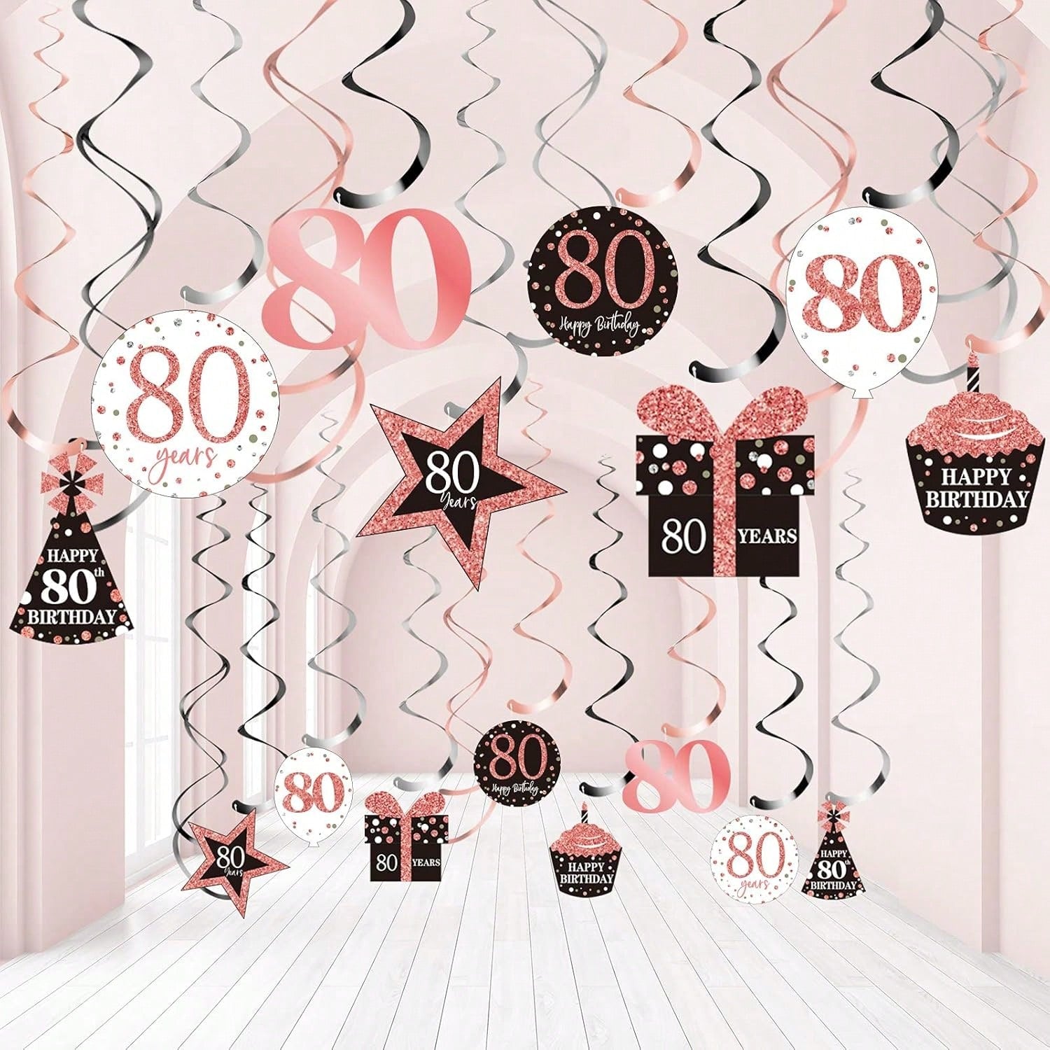 30PCS Rose Gold Hanging Foil Swirls for Birthday Party Ceiling Decor