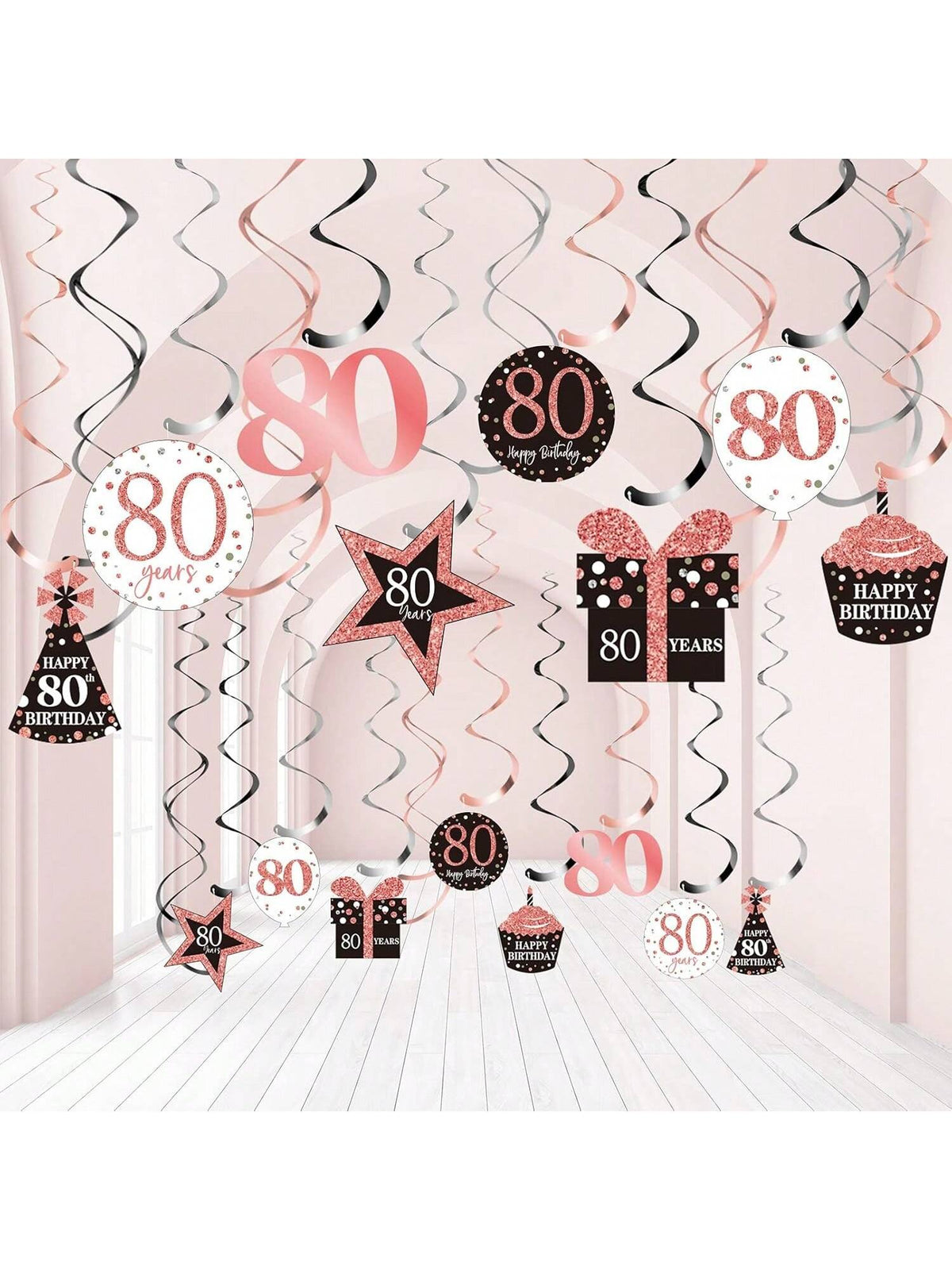 30PCS Rose Gold Hanging Foil Swirls for Birthday Party Ceiling Decor