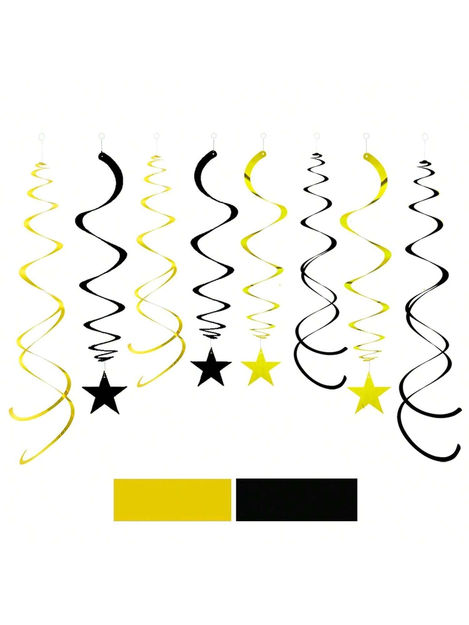 Black & Gold Star Swirl Party Decorations Foil Ceiling Whirls Pack of 20