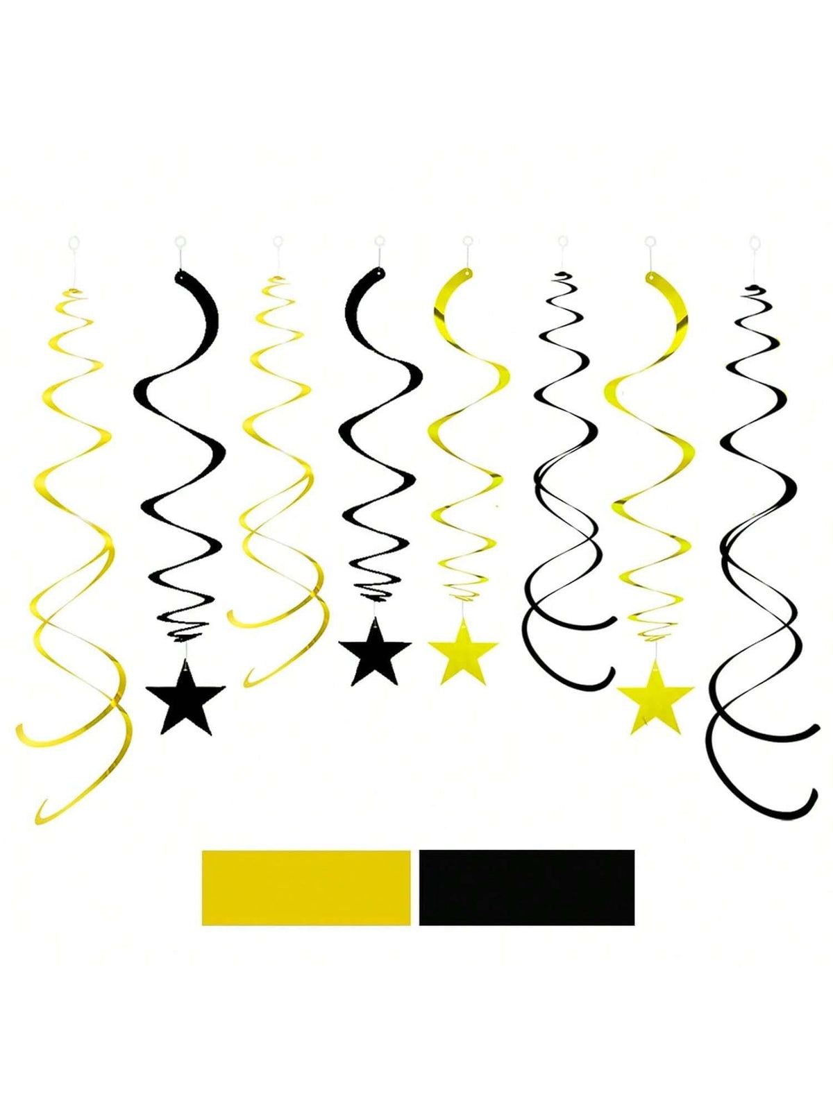 Black & Gold Star Swirl Party Decorations Foil Ceiling Whirls Pack of 20