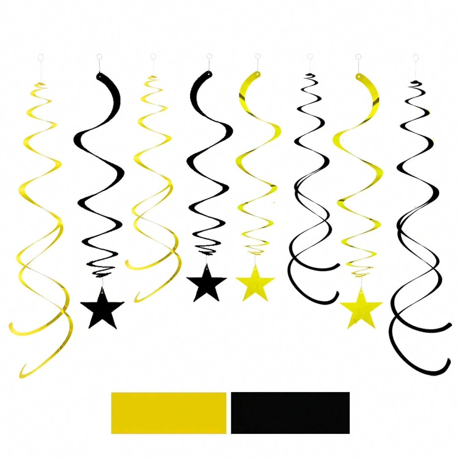 Black & Gold Star Swirl Party Decorations Foil Ceiling Whirls Pack of 20
