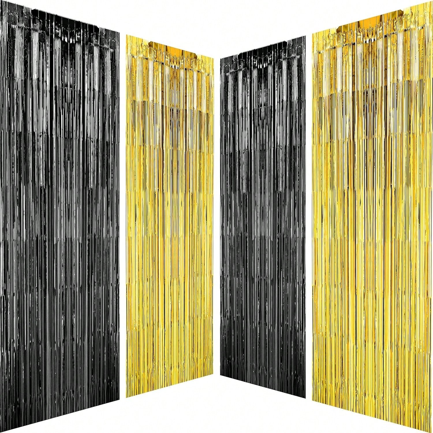 4PCS Black Gold Foil Tinsel Fringe Curtains for Party Photo Backdrops