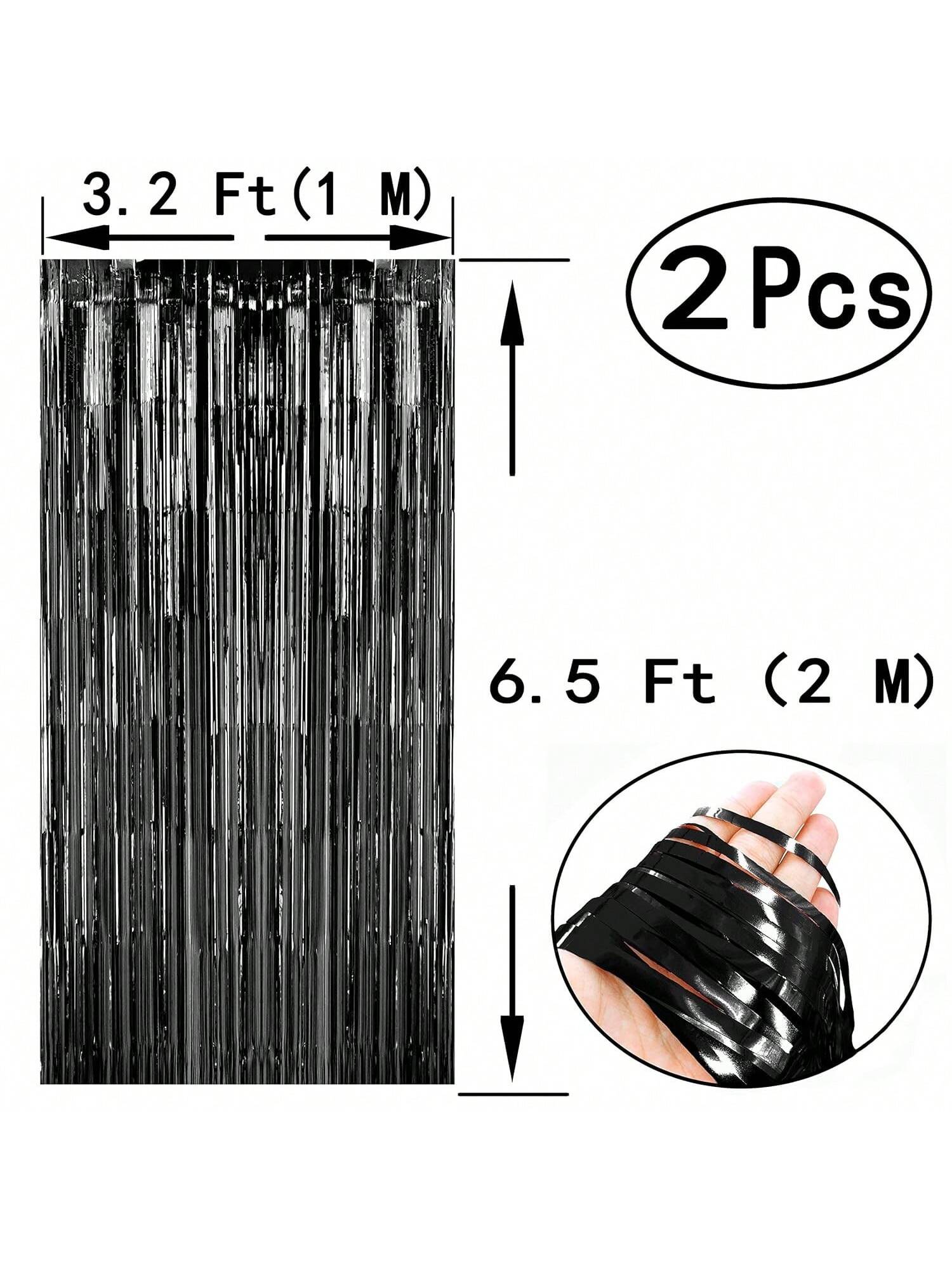 4PCS Black Gold Foil Tinsel Fringe Curtains for Party Photo Backdrops