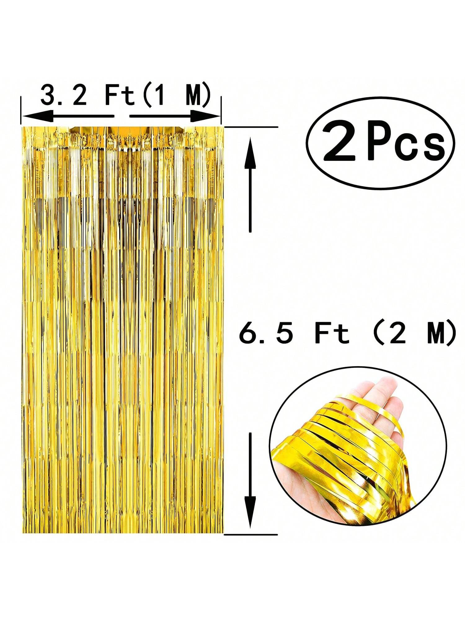 4PCS Black Gold Foil Tinsel Fringe Curtains for Party Photo Backdrops