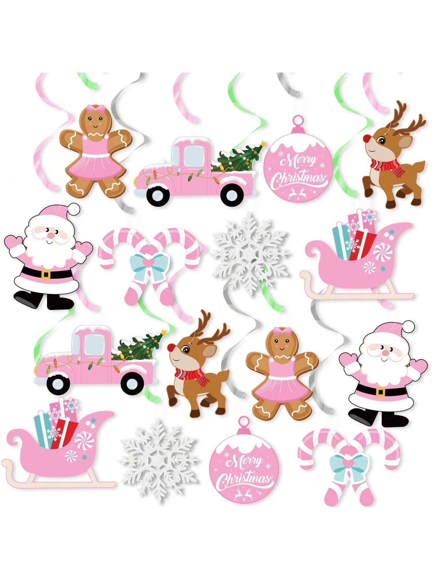 Pink Christmas Hanging Swirls Party & Winter Celebration Decor