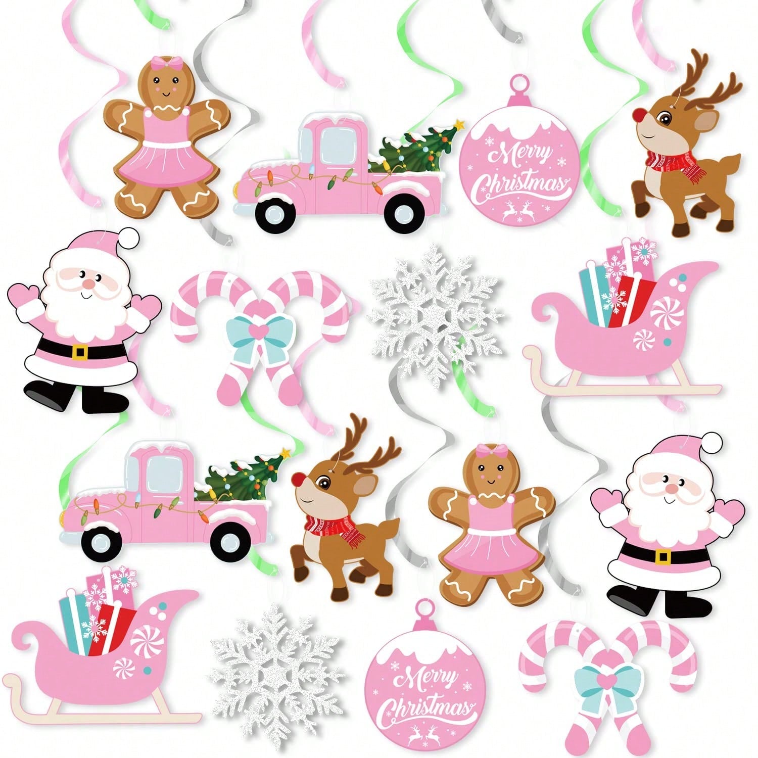 Pink Christmas Hanging Swirls Party & Winter Celebration Decor