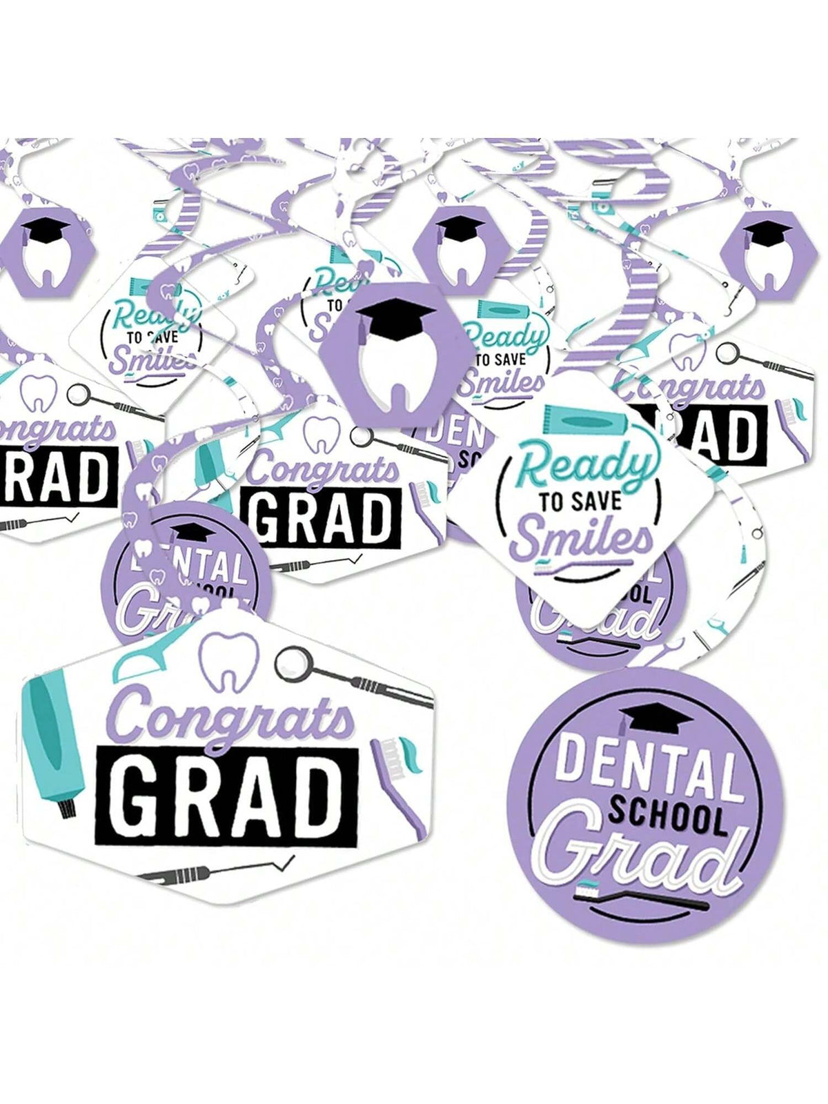 Dental School Graduation Hygienist Decorations Hanging Swirls Set Of 40