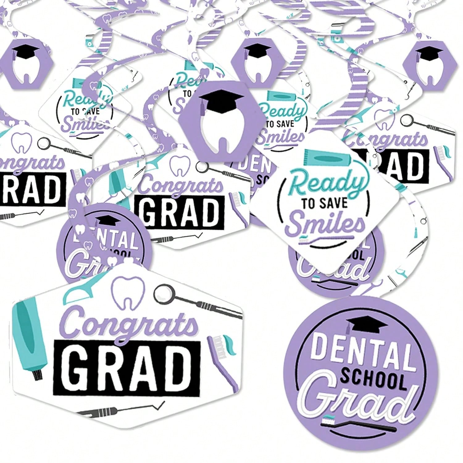 Dental School Graduation Hygienist Decorations Hanging Swirls Set Of 40