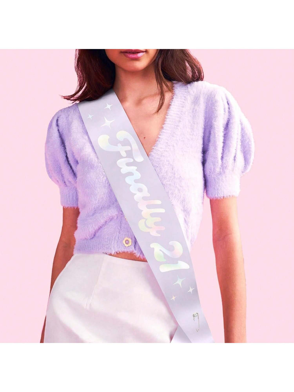 Finally 21 Purple Iridescent Foil Birthday Sash Party Decoration