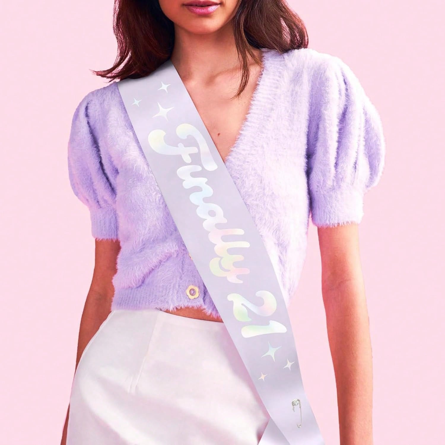 Finally 21 Purple Iridescent Foil Birthday Sash Party Decoration