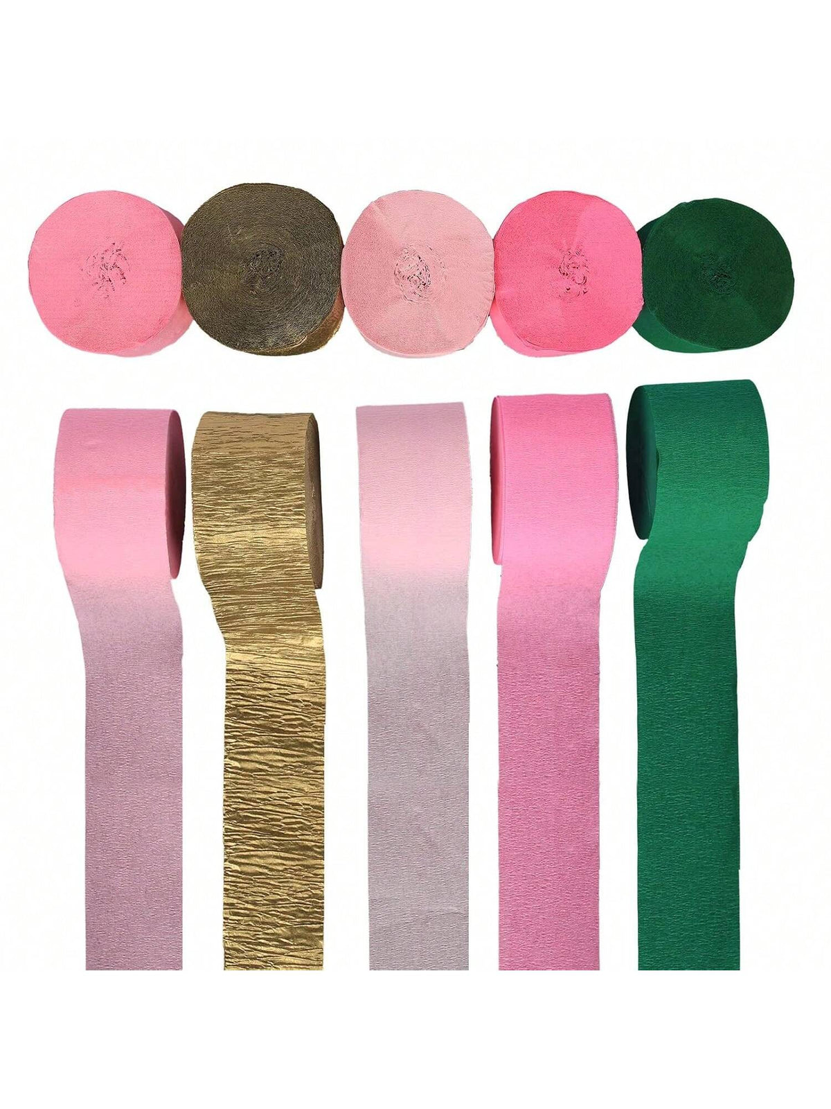 10 Rolls Flamingo Crepe Paper Streamers Green Pink Gold Party Decor