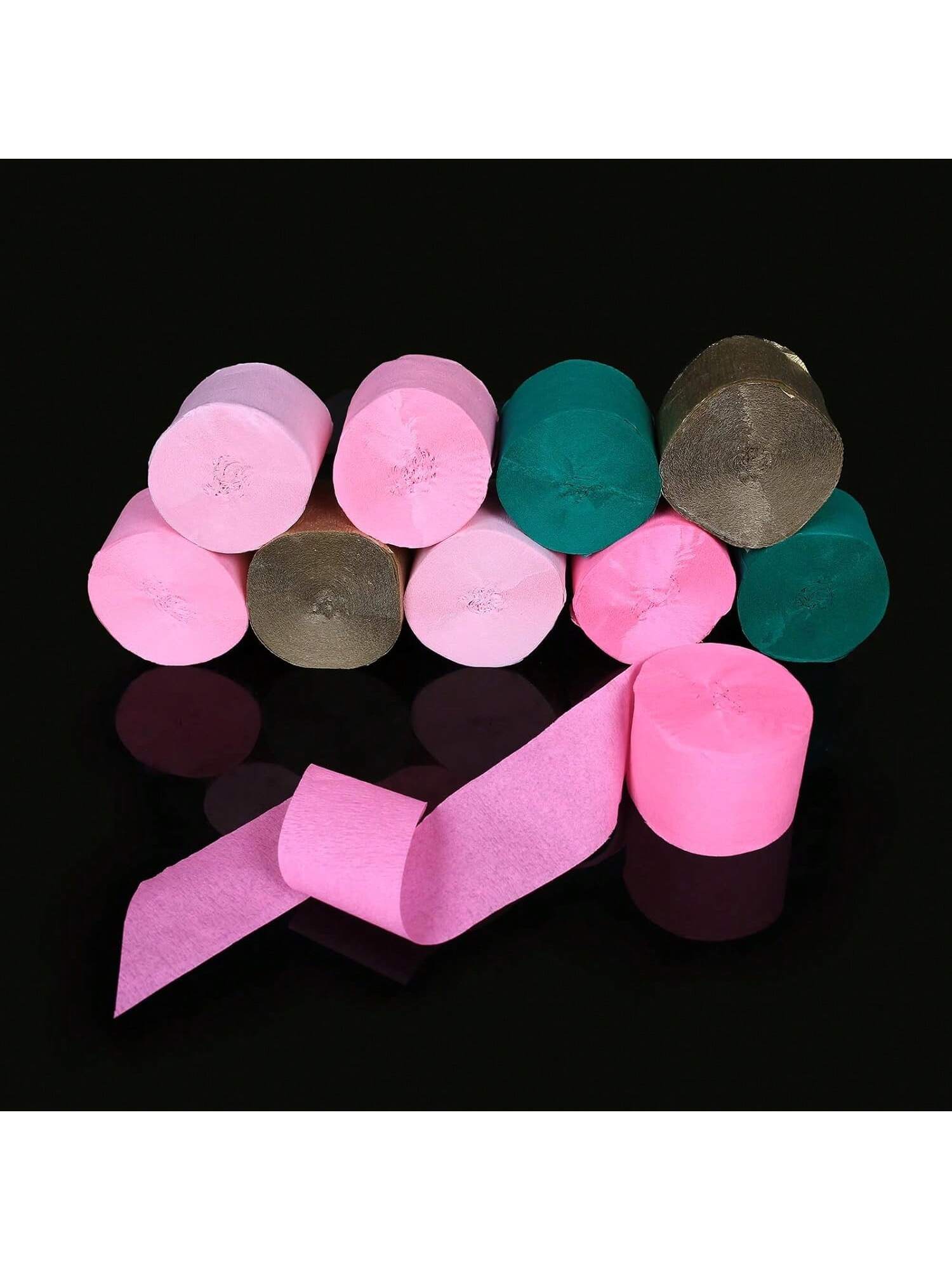 10 Rolls Flamingo Crepe Paper Streamers Green Pink Gold Party Decor