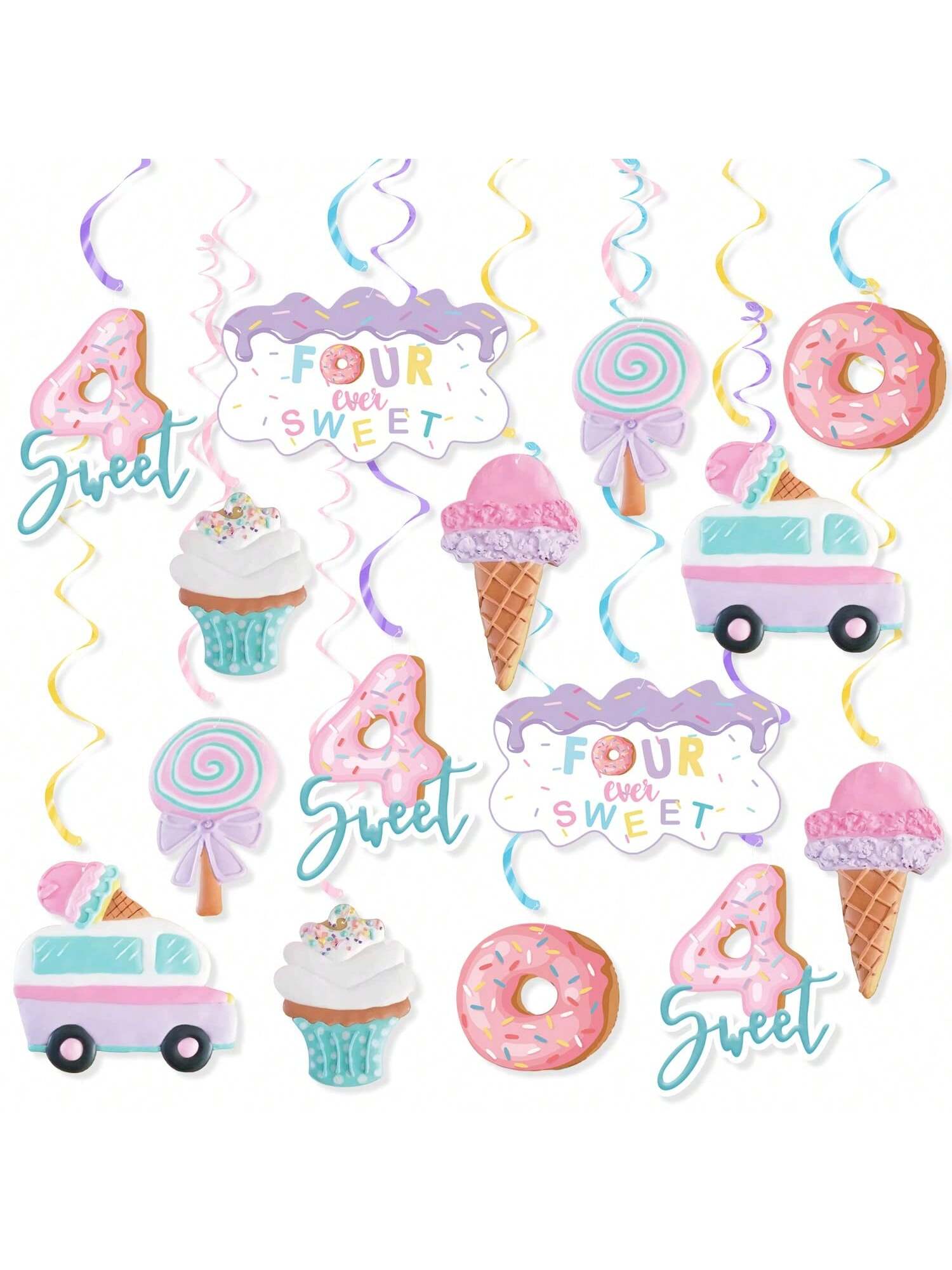 Ice Cream Party Hanging Swirls 20pcs for 4th Birthday & Donut Party Decor