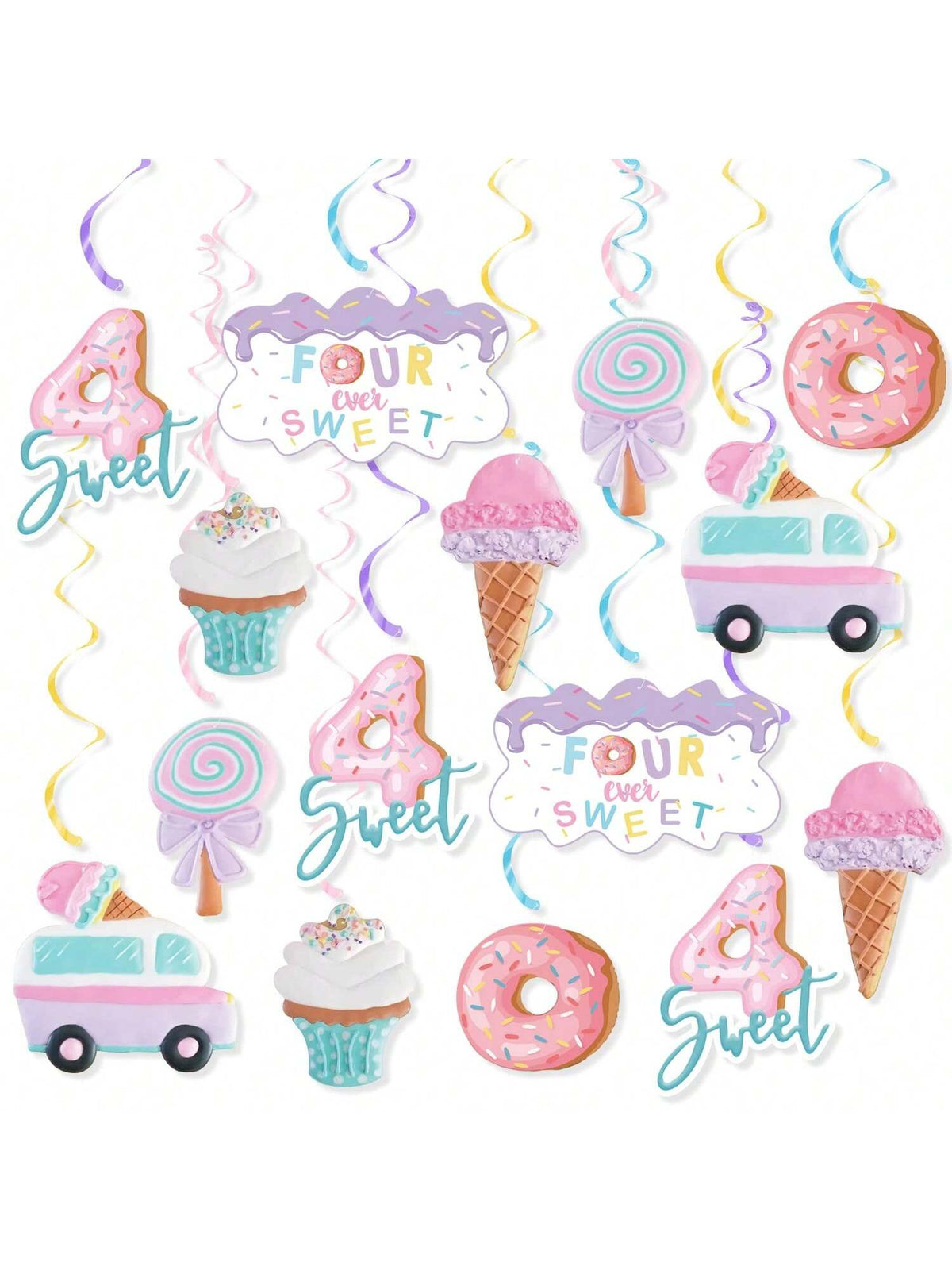 Ice Cream Party Hanging Swirls 20pcs for 4th Birthday & Donut Party Decor