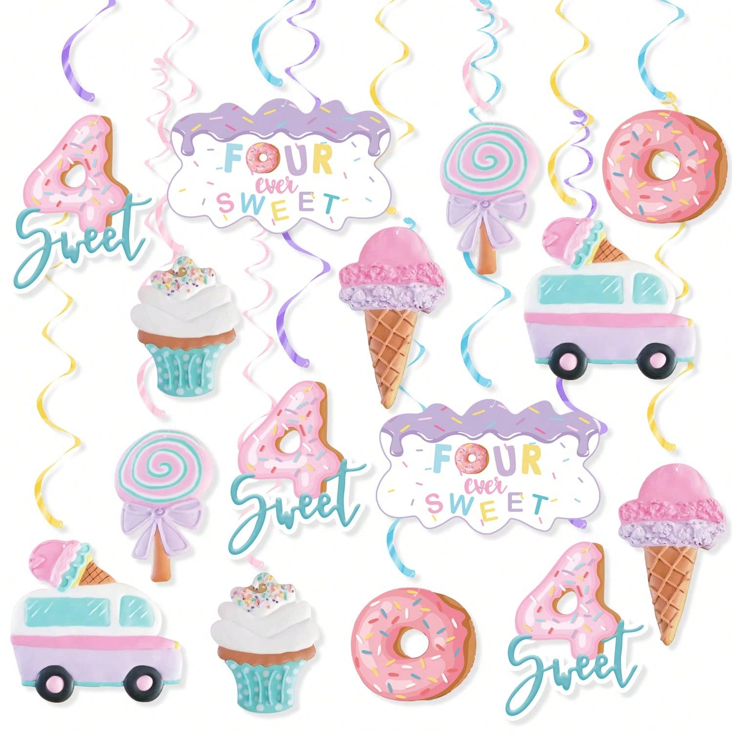 Ice Cream Party Hanging Swirls 20pcs for 4th Birthday & Donut Party Decor